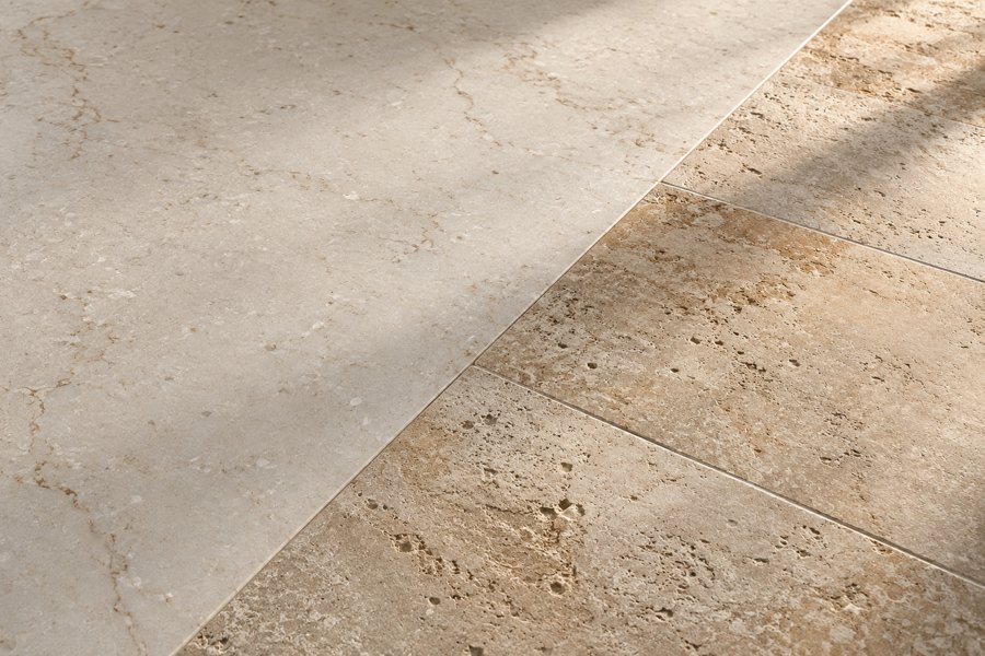 Pale quartz and textured natural limestone