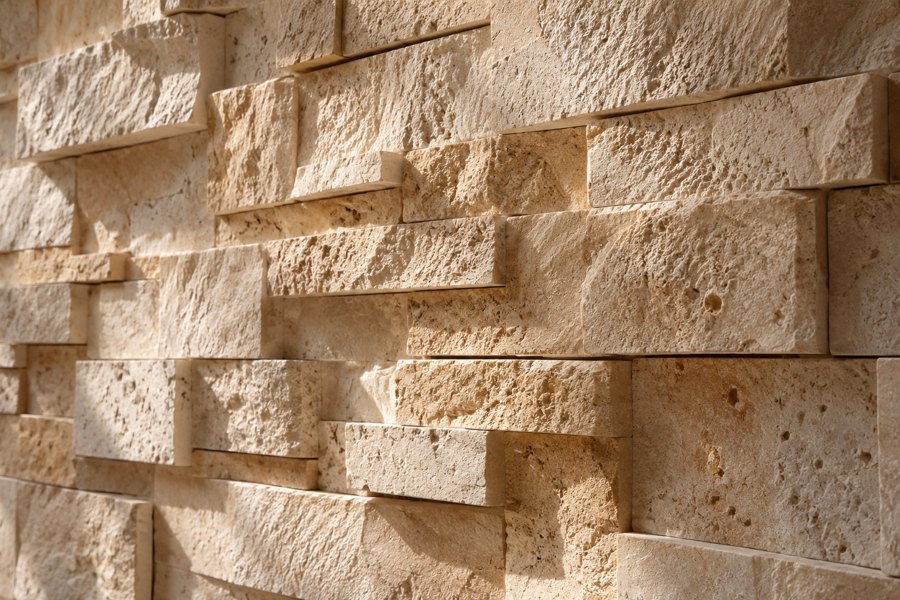 Textured three-dimensional stone wall cladding